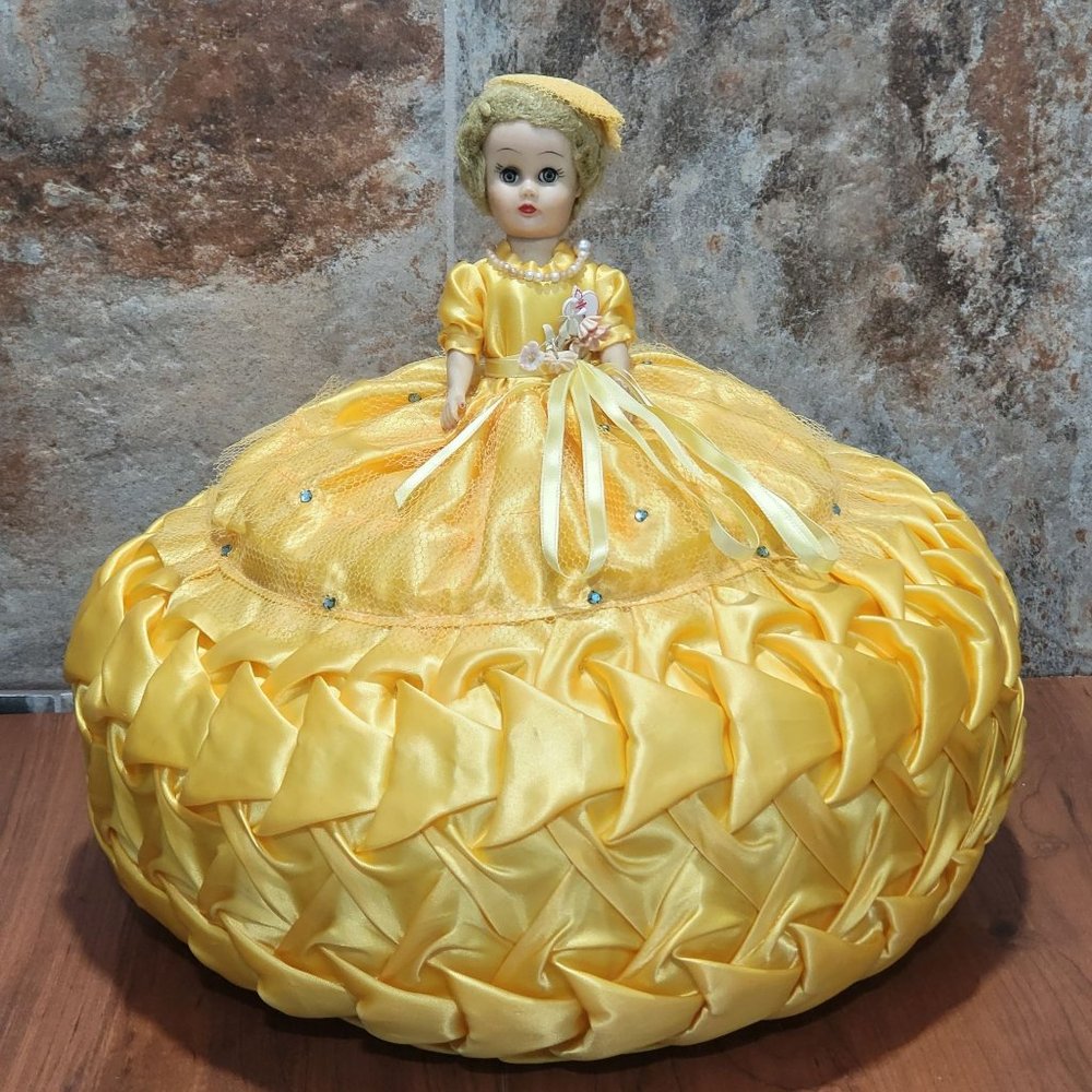 VTG Yellow Satin Doll Pillow Hand Made